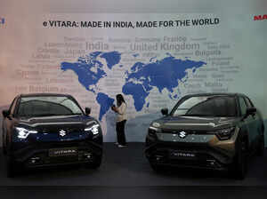 FILE PHOTO: Maruti Suzuki's e Vitara SUV at company's Gujarat plant in the village of Hansalpur Becharaji