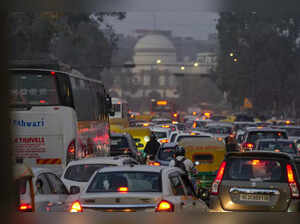 New Delhi: Vehicles stuck in a traffic jam near India Gate in New Delhi. (PTI Ph...