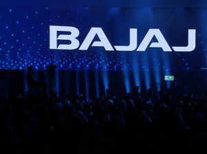 Bajaj logo during a Bajaj 100 years event in Mumbai