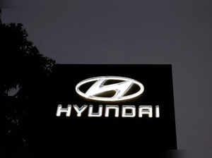 FILE PHOTO: The Logo of Hyundai Motor India Limited is seen outside a car showroom, in Ahmedabad
